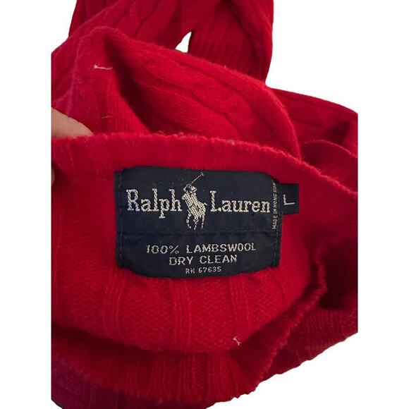Vintage Ralph Lauren Women's Red Long Sleeve Lambs wool Pullover Sweater Size L - Picture 5 of 6